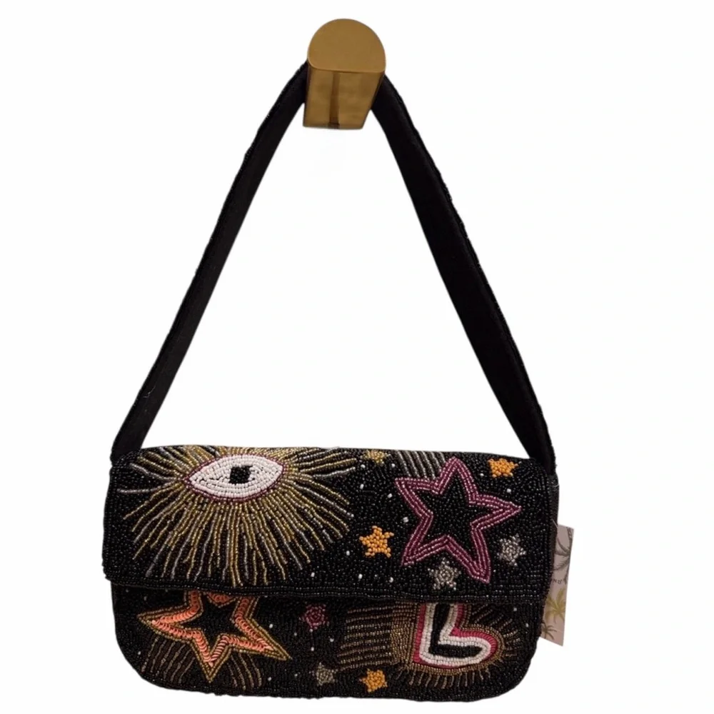 America & Beyond Cosmic Black Beaded shoulder Bag - Picture 1 of 9